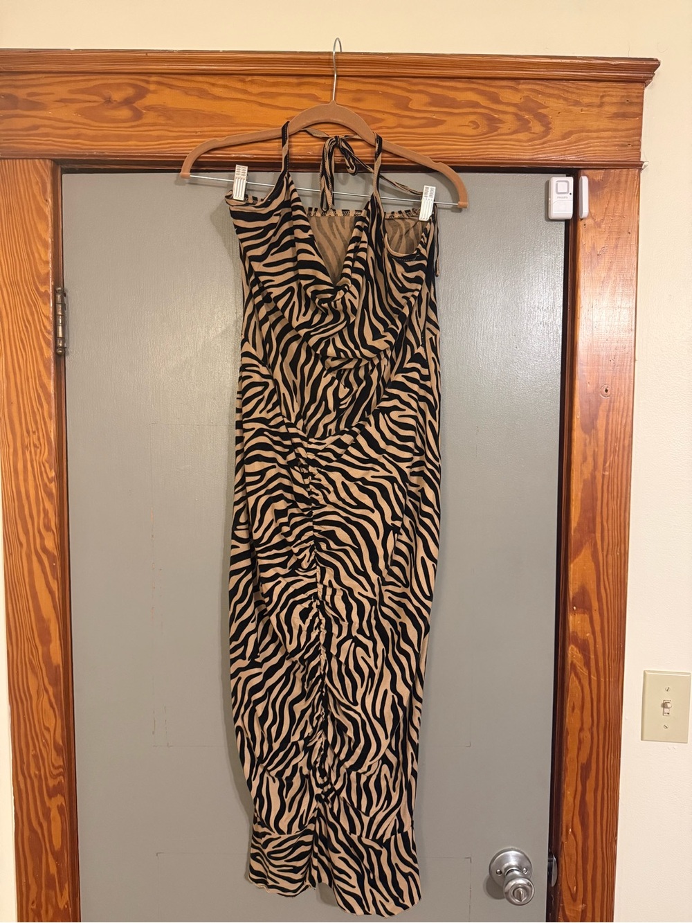 Black & Tan Zebra-Print Halter Maxi Dress